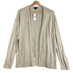ANN TAYLOR Gray Beige long sleeve Women's Cardigan top Size L Open front Sweater